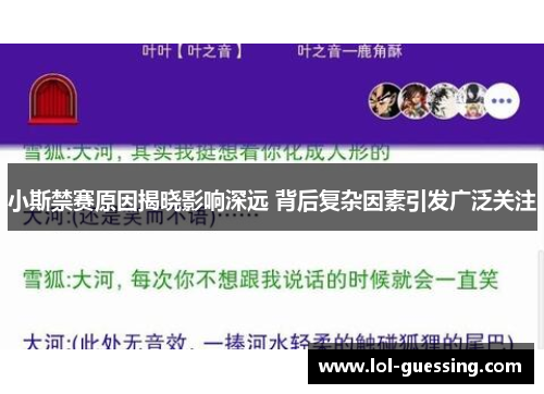 小斯禁赛原因揭晓影响深远 背后复杂因素引发广泛关注